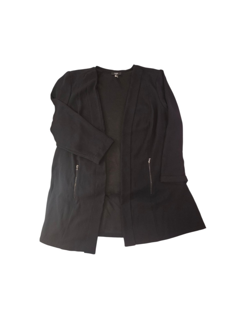 Alfani Black Open-Front Long Blazer with Zipper Pockets